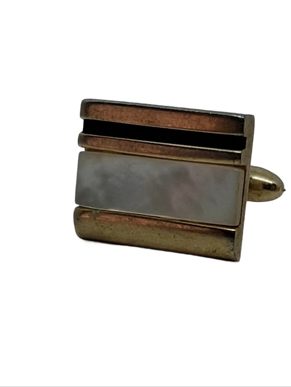 Vintage Mid-Century Gold Tone Mother of Pearl & Onyx Inlay Cufflinks